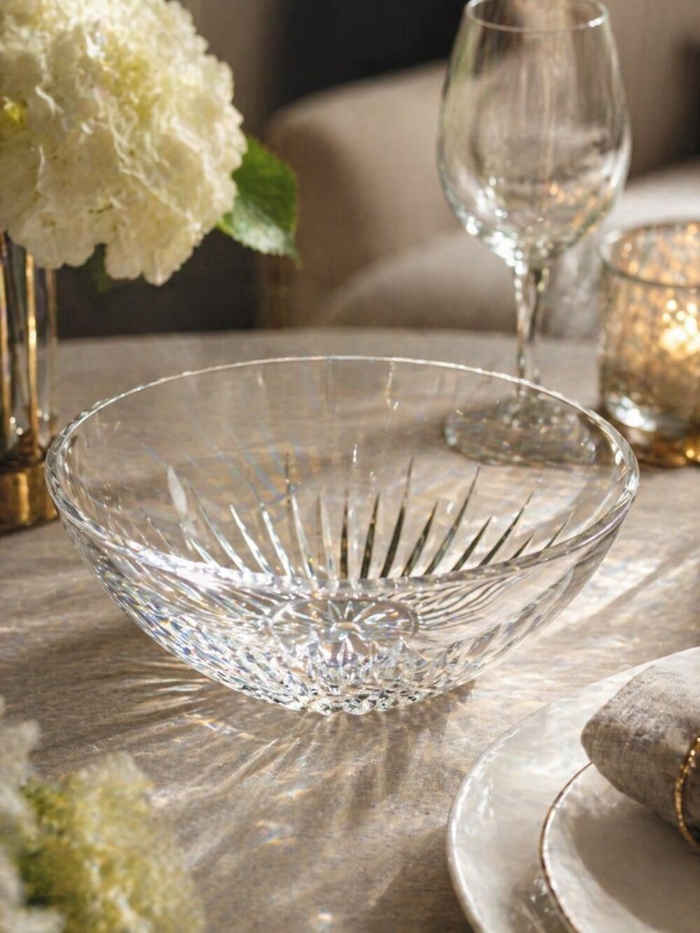 Vintage Cut Glass Crystal Serving Bowl 10” Starburst Pattern Elegant Centerpiece